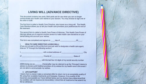 A document representing a living will/advanced decision